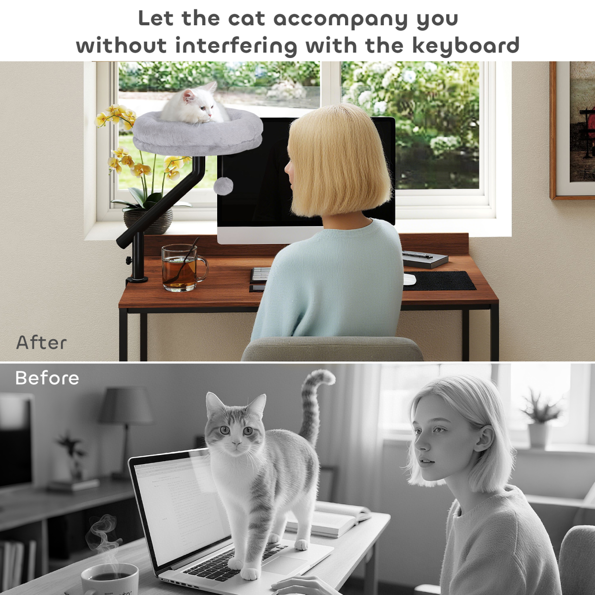 Cat Bed for Desk, 360° Rotatable Adjustable Cat Nest Hammock