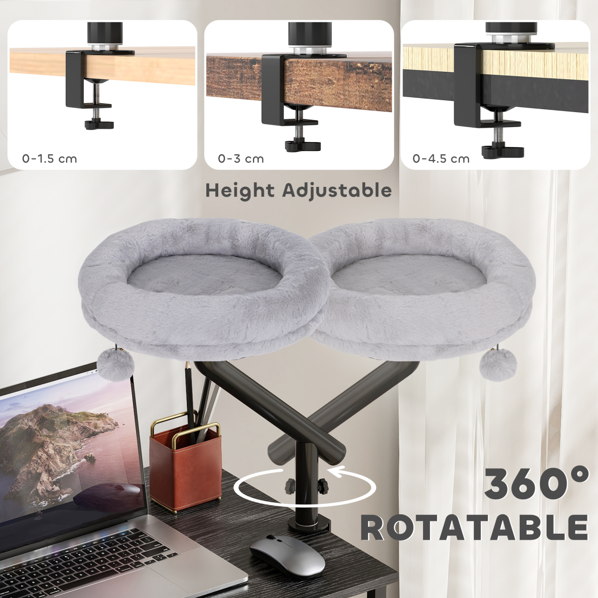 Cat Bed for Desk, 360° Rotatable Adjustable Cat Nest Hammock