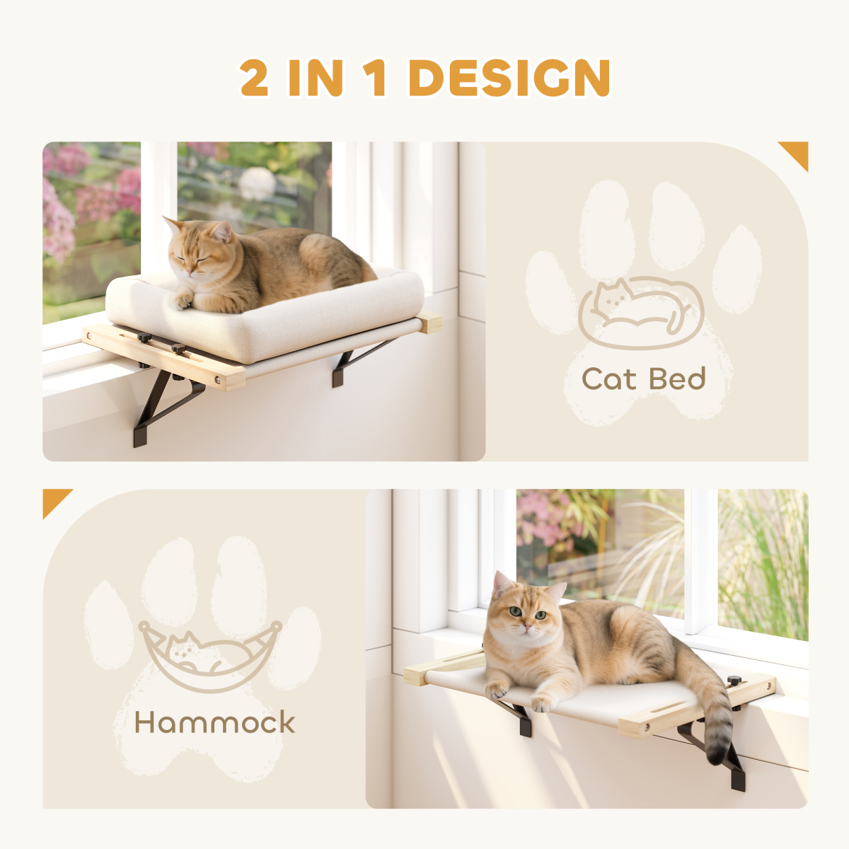 Cat Radiator Bed, Adjustable Hanging Cat Hammock with Cushion, Cream