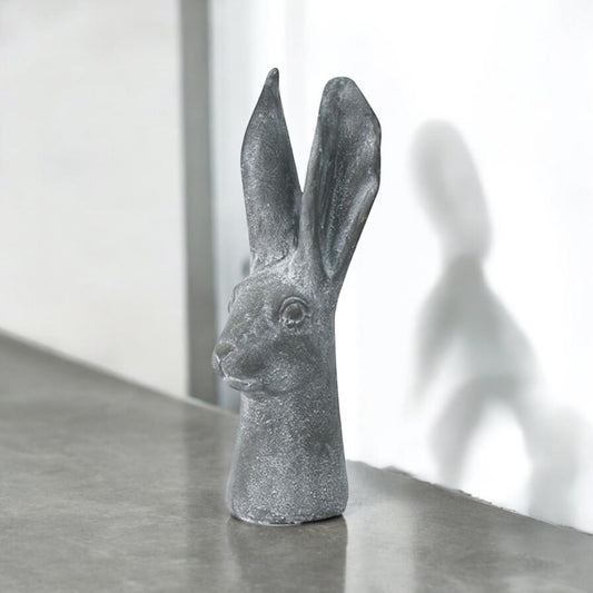 Elegant 29cm Stone-Effect Hare Head Sculpture – Patina-Finish Resin Rabbit Ornament, Weatherproof & Frost-Resistant Bunny Figurine for Porch, Balcony, Lawn and Indoor/Outdoor Home Décor (Grey)