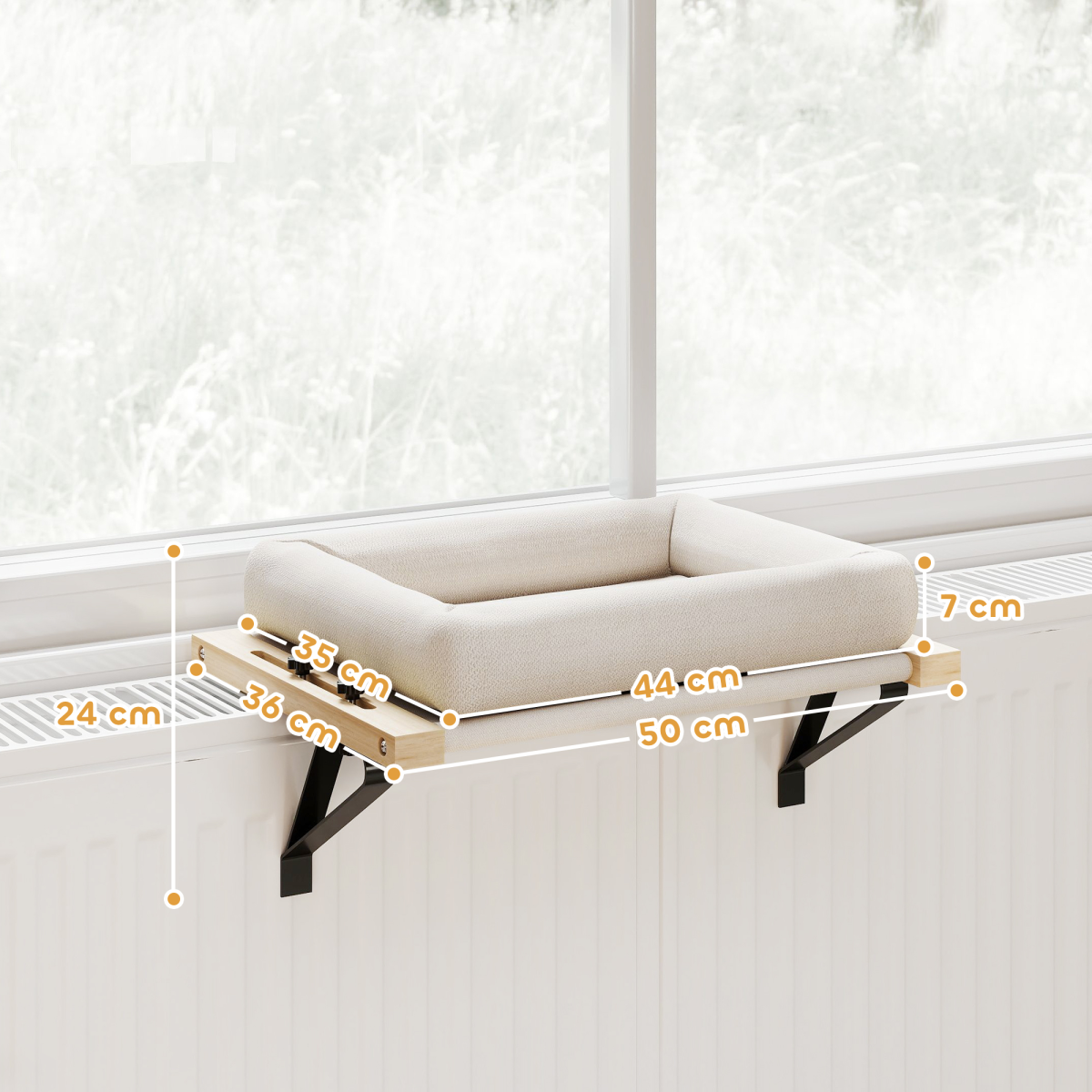 Cat Radiator Bed, Adjustable Hanging Cat Hammock with Cushion, Cream