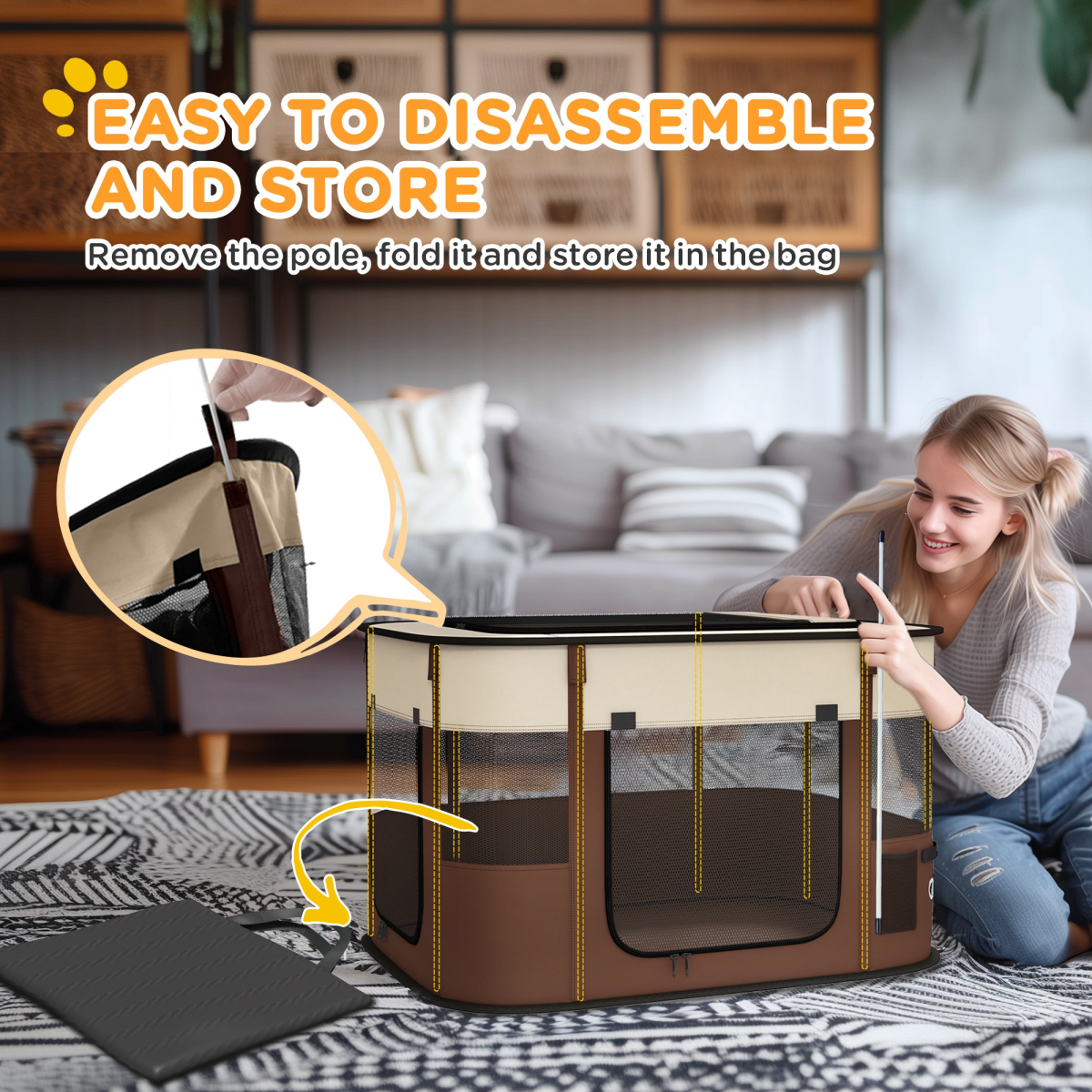 PawHut Portable Dog Pen for Puppies, Rabbits, Kittens, Guinea Pigs - Brown