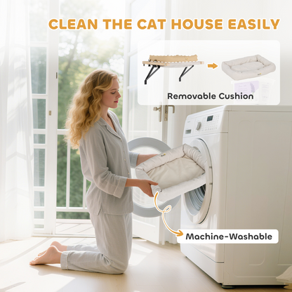 Cat Radiator Bed, Adjustable Hanging Cat Hammock with Cushion, Cream