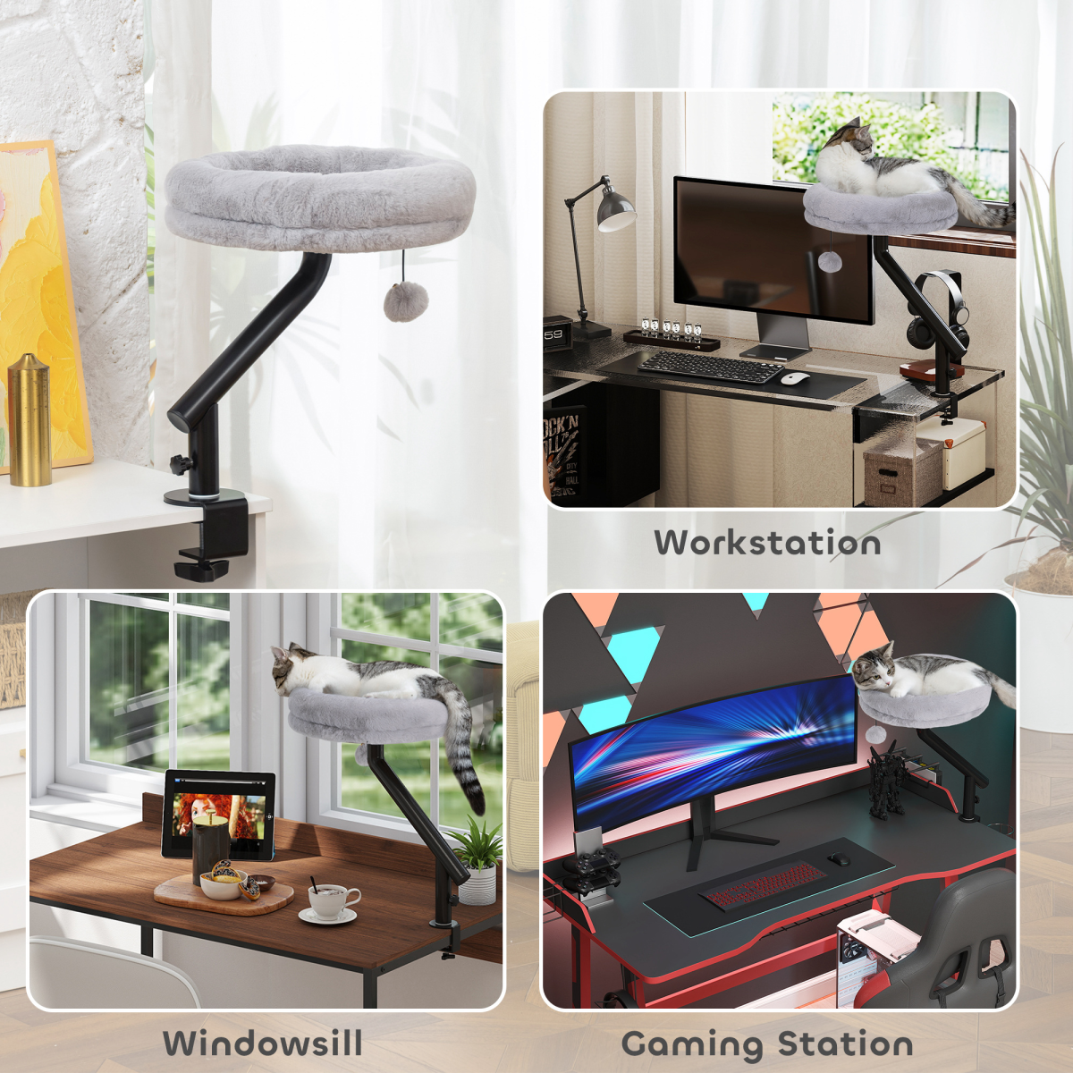 Cat Bed for Desk, 360° Rotatable Adjustable Cat Nest Hammock