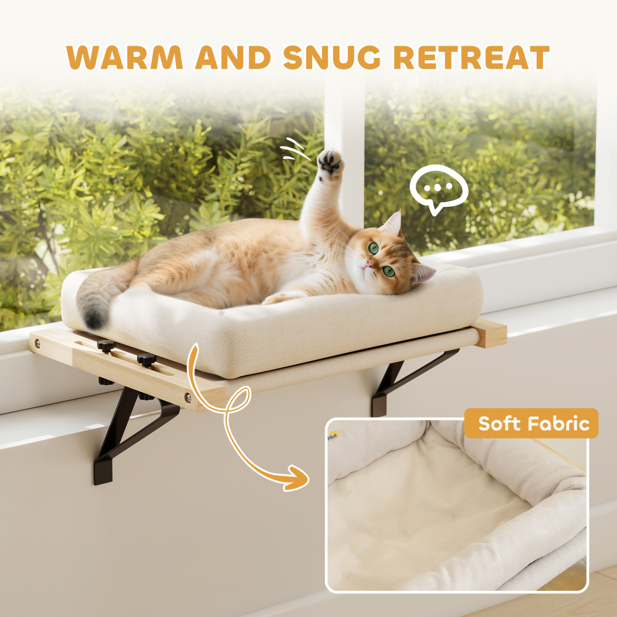 Cat Radiator Bed, Adjustable Hanging Cat Hammock with Cushion, Cream