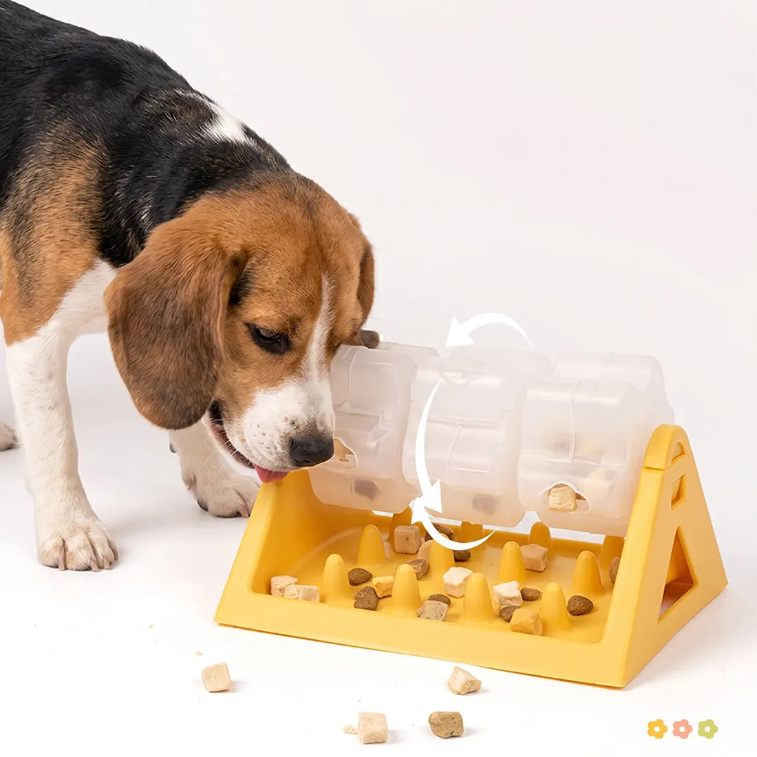 360° Rotating Puzzle Dog Bowl Slow Feeder Anti Bloat Gulp Interactive Feed Dish-yellow